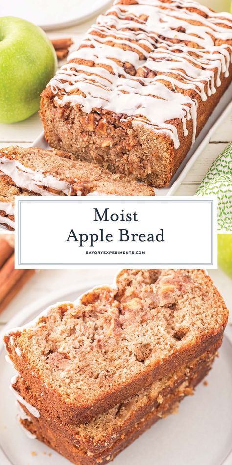 This EASY Apple Bread recipe combines sweet apples with brown sugar and warm spices to create the most decadent and moist quick bread! Apple Bread Recipe Moist, Apple Nachos Recipe, Apple Banana Bread, Savory Bread Recipe, Apple Bread Recipe, Caramel Apples Easy, Sweet Apples, Sugar Bread, Savory Bread