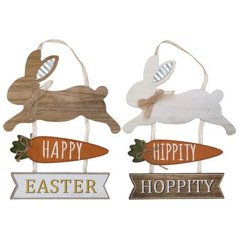 View BUNNY/CARROT GALV EAR DANGLE Bunny Welcome Sign, Easter Bunny Ears Headband, Wooden Easter Bunny, Easter Wall Decor, Welcome Door Hanger, Easter Invitations, Easter Garden, Easter Signs, Dollar Tree Store