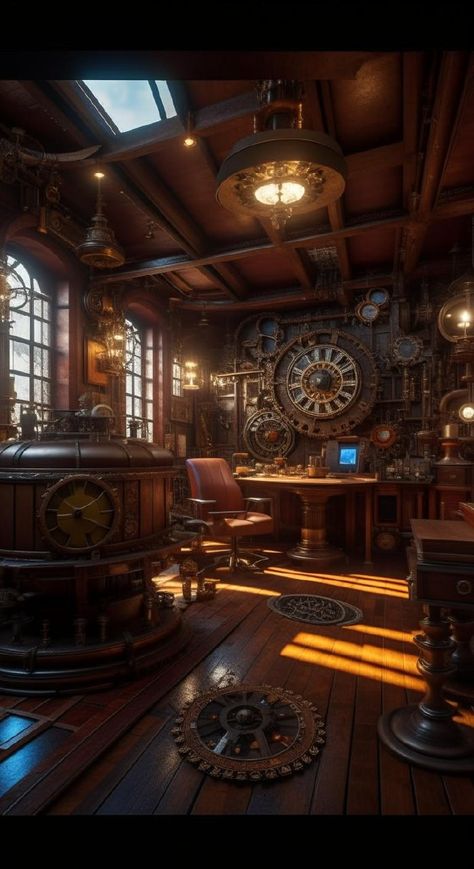 Steampunk Classroom, Steampunk Factory, Steampunk Library, Time Wheel, Steampunk Room, Steampunk Rooms, Steampunk Mechanic, Punk House, Chinese Room