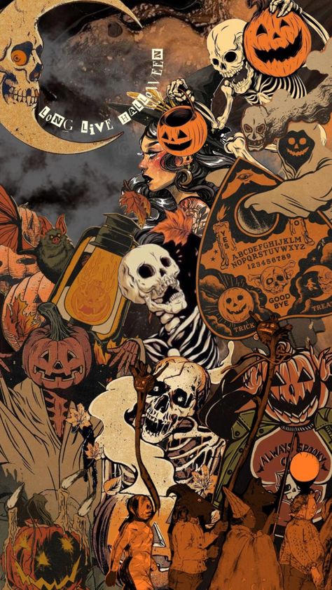 Long Live Halloween 🎃 #fyp #aesthetic #halloween #october #wallpaper #art #shufflefyp Helloween Wallpaper, Vintage Halloween Art, Halloween Wallpaper Iphone Backgrounds, Halloween Wallpaper Backgrounds, Halloween Wallpaper Cute, Charmmy Kitty, Horror Artwork, Cute Fall Wallpaper, Witchy Wallpaper