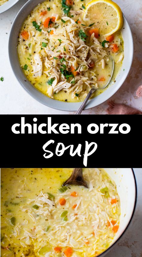 Chicken Noodle Soup Rotisserie, Soup With Lemon, Rotisserie Chicken Soup, Chicken Soup Recipes Homemade, Orzo Soup Recipes, Easy Chicken Soup, Chicken Risotto, Vegetable Soup With Chicken, Orzo Soup