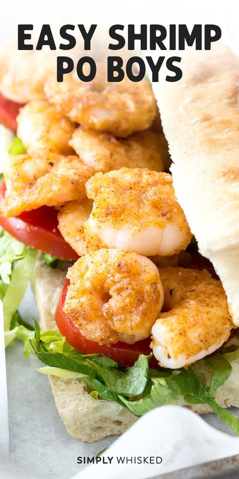 Easy Shrimp Po Boys | This recipe for the classic sandwich from New Orleans, Louisiana is made a little healthier with lightly breaded and pan fried shrimp topped with homemade cajun remoulade sauce. Top it with slaw rather than lettuce for a more authentic version. #shrimp #mardigras Cajun Remoulade Sauce, Shrimp Po Boy Recipe, Cajun Remoulade, Pan Fried Shrimp, Shrimp Sandwich, Shrimp Po Boy, Breaded Shrimp, Mardi Gras Food, Remoulade Sauce