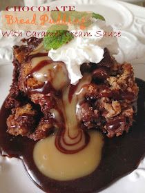 Purple Chocolat Home: Chocolate Bread Pudding with Caramel Cream Sauce Christmas Dinner Desserts, Chocolate Bread Pudding, Kouign Amann, Caramel Cream, Christmas Friends, Chocolate Bread, Warm Chocolate, Think Food, Dessert Bread