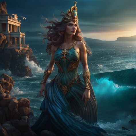 Amphitrite Goddess Of The Sea #1 (GRE) - AI Generated Artwork Amphitrite Goddess, Goddess Drawing, Greece Sea, Greek Goddesses, Sea Goddess, Goddess Of The Sea, Swag Boys, Brown Hair Inspo, Cafe Logo