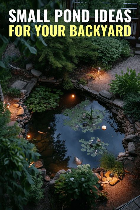 Small Backyard Pond Ideas Diy, Small Pond In Garden, Round Pond Ideas, Koi Pond Landscaping Ideas, Mini Garden Pond Ideas, Gold Fish Ponds Ideas Backyards, Small Ponds With Waterfall, Small Koi Pond Ideas, Pond Lighting Ideas