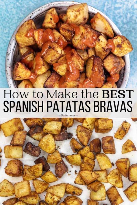 Papas Bravas Recipe, Spanish Side Dishes, Crispy Fried Potatoes, Spicy Red Sauce, Spanish Meals, Spanish Potatoes, Pasta Fagioli Recipe, Spanish Cooking, Spanish Foods