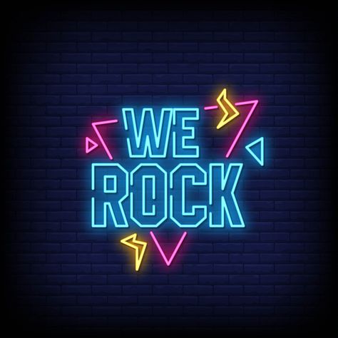 We rock neon signs style text Premium Vector | Premium Vector #Freepik #vector #vintage #music #party #star Neon Pictures, Neon Ideas, Neon Light Wallpaper, Neon Icons, Neon Words, Custom Neon Lights, Neon Backgrounds, Neon Flex, Rock Hand