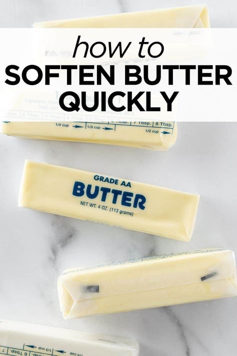 Learn how to soften butter fast! When you forget to set out butter out ahead of time, try these few methods to quickly soften butter to achieve the ideal consistency for recipes that require room temperature butter. #softenbutter #roomtemperaturebutter #butter How To Soften Butter Quickly, Soften Butter Quickly, Room Temperature Butter, Cream Cheese Frosting Cake, Cookie Crisp, Homemade Chocolate Chips, Brunch Bread, Homemade Chocolate Chip Cookies, Chocolate Chip Cookie Cake