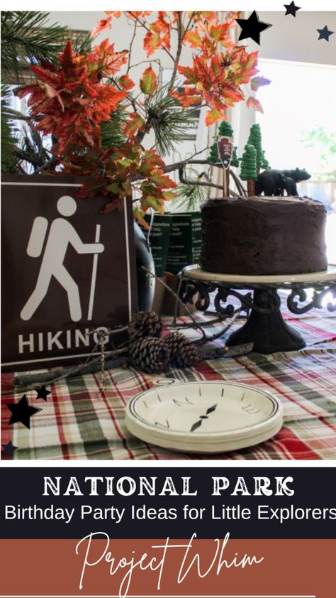 Outdoor Themed Birthday Party For Adults, Conservation Themed Party, Adventure Table Decorations, Camp Birthday Party Ideas For Adults, State Park Themed Party, National Forest Birthday Party, Hiking Birthday Theme, Hiking Retirement Party, Camping Birthday Party Decor