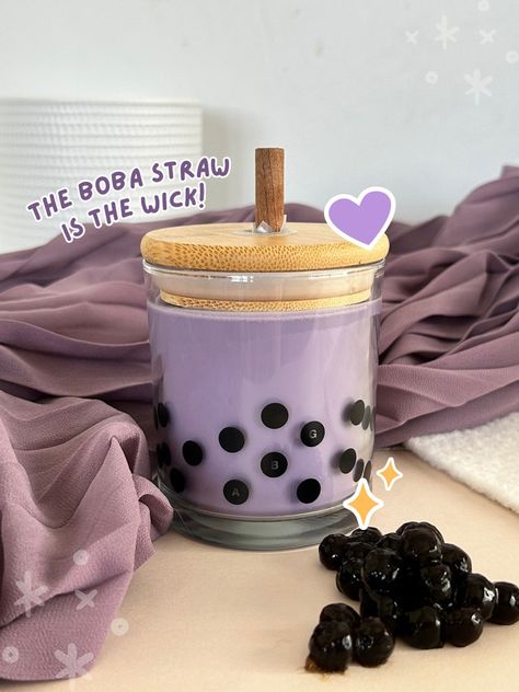 Taro Milk Tea Boba Straw Candle - Etsy New Zealand Taro Milk Tea Boba, Boba Candle, Taro Milk Tea, Boba Straw, Milk Tea Boba, Purple Yam, Soy Melts, Boba Drink, Tea Candle