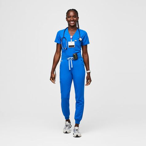 Women's Royal Blue Scrubs | FIGS Cyberpunk Tech, Royal Blue Scrubs, Purple Joggers, Doctor Outfit, Scrubs Outfit, Figs Scrubs, Medical Outfit, Green Joggers, Blue Scrubs