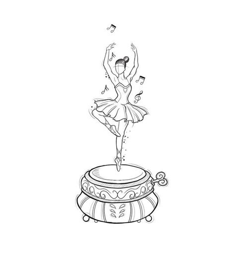 Music Box Sketch, Lady Dancing Drawing, Ballerina Tattoo Design, Ballerina Music Box Drawing, Music Box Tattoo Ballerina, Ballerina Tattoo Ideas, Music Box Drawing, Music Box Tattoo, Ballet Sketches