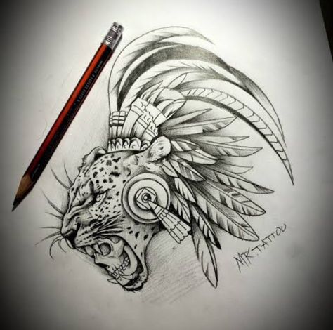 Aztec Warrior Tattoo, Aztec Tattoos Sleeve, Aztec Drawing, Jaguar Tattoo, Mayan Tattoos, Aztec Tattoos, Mexican Tattoo, Mexican Art Tattoos, Aztec Tattoo Designs