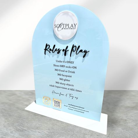 ELEVATE your soft play set ups with our bespoke Acrylic Soft Play Signage ✨ Available in a range of colours and styles, free standing or to pop on an easel, these signs are logo branded and personalised to your needs 🙌🏽 The ULTIMATE play rules sign for your business! DM to order 💬 #playrules #playrulesign #softplaysign #softplay #softplaybusiness #softplayrules #playrulessignage #acrylicsign #acrylicsignage #acrylicsignsforbusiness #acrylicbusinesssign #acryliclogosign #customsign #custom... Soft Play Business, House Rules Sign, Box Studio, Custom Business Signs, Acrylic Signage, Bouncy Castle, Custom Signage, Soft Play, Logo Sign