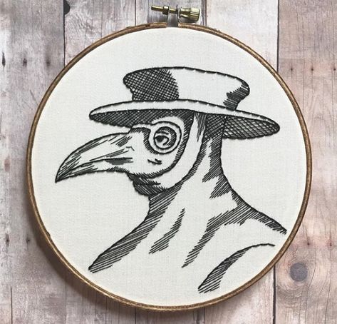 Alt Embroidery, Doctor Embroidery, Edgy Embroidery, Plague Doctors, Cat Cross Stitch Pattern, Embroidered Art, Plague Doctor, Hand Embroidery Art, Embroidery Hoop Art