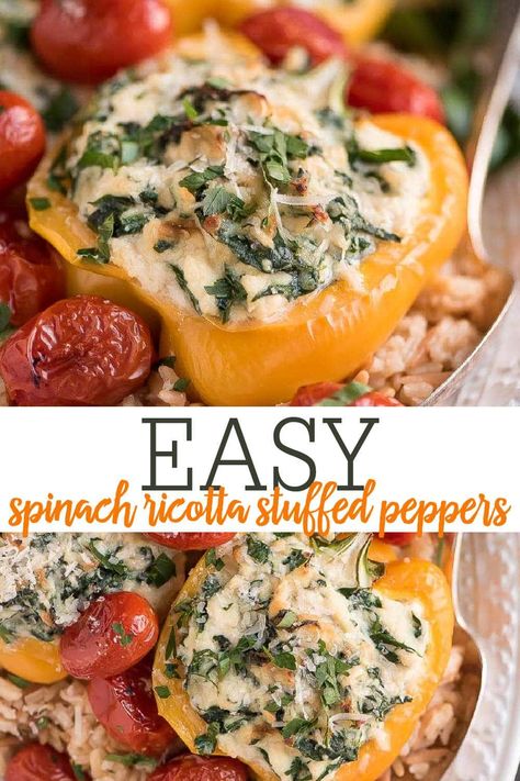 Filled Bell Peppers, Ricotta Stuffed Peppers, Easy Stuffed Pepper Recipe, Vegetable Entrees, Vegan Stuffed Peppers, Vegetarian Stuffed Peppers, Easy Stuffed Peppers, Vegetarian Ideas, Orzo Recipes