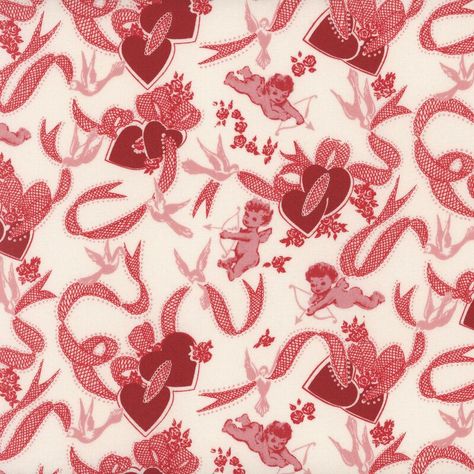 Valentine Wishes 1021-28 Cream/Pink by Stacy West from Henry Glass Fabrics Vintage Valentines Background, Red Prints For Walls, Valentines Watch Wallpaper, Pink Red And White Aesthetic, Red And Pink Prints, Vintage Valentines Day Aesthetic, Valentine’s Day Design, Valentines Day Widgets, Valentine’s Day Background