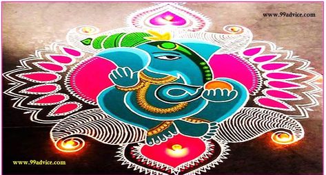 22 Best, Easy And Quick Ganesh Chaturthi 2019 Rangoli Designs - 99Advice God Rangoli, Welcome Rangoli, Diwali Kolam, Rangoli Photos, Happy Diwali Rangoli, Easy Diwali Rangoli, Diwali Rangoli Designs, Rangoli Designs For Competition, Indian Rangoli Designs