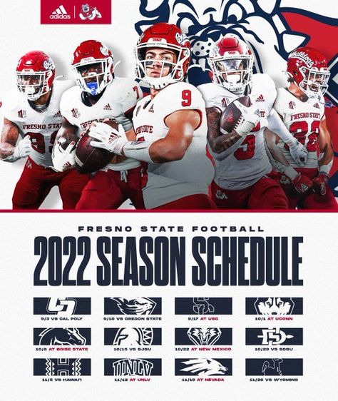 Baseball Poster Design, Schedule Graphic, Sports Marketing Design, College Sports Graphics, Calendar Graphic, Football Poses, Seasons Posters, Sports Design Inspiration, Fresno State