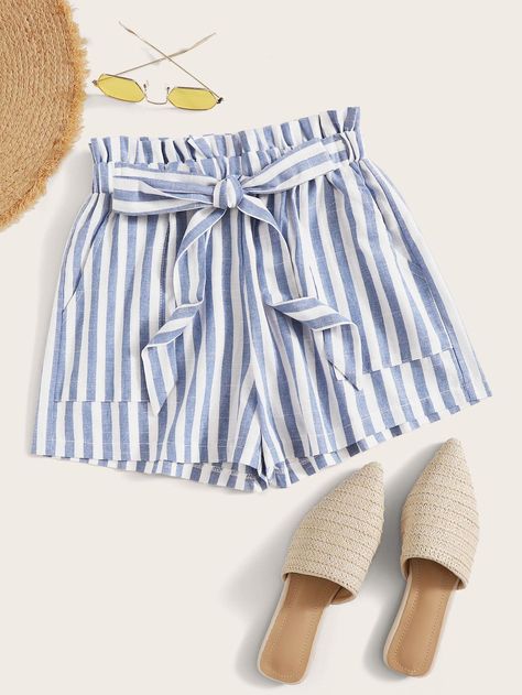 Paperbag Shorts, Paper Bag Shorts, Tie Waist Shorts, Flowy Design, Tie Shorts, Belted Shorts, Womens Tie, Striped Tie, Type Of Pants