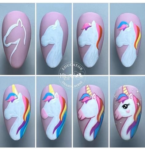 Cartoon Nail Designs, Unicorn Nail Art, Quick Nail Art, Dragon Nails, Nail Art For Kids, Fancy Nail Art, Animal Nail Art, Art Deco Nails, Nail Drawing