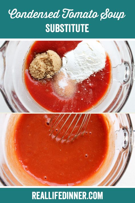 A gluten free substitute for condensed tomato soup. Awesome recipe that taste almost exactly like the real thing. ~ https://reallifedinner.com Sweet Corn In Microwave, Condensed Tomato Soup Recipe, Pinterest Collage, Porcupine Meatballs, Gluten Free Substitutes, Homemade Tomato Soup, Soup Homemade, Condensed Tomato Soup, Tomato Soup Homemade