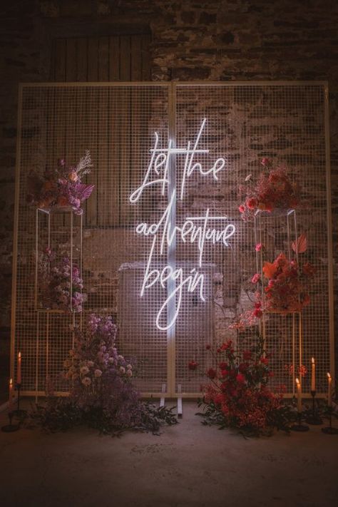 Led Wedding Sign Ideas, Neon Sign Ideas For Wedding, Funny Wedding Neon Signs, Hanging Neon Sign Wedding, Neon Sign Wall Wedding, Neon Signs Engagement, Neon Engagement Sign, Unique Wedding Neon Signs, Neon Signs Quotes Wedding