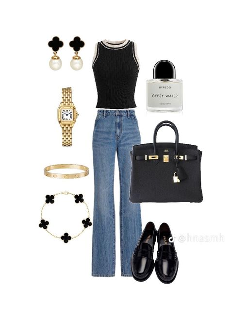 Loafers Jeans Outfit, Summer Classy Outfits, Loafers Jeans, Van Cleef Bracelet, Cleef Bracelet, Bracelet Hermes, Korean Style Outfits, Minimalist Wardrobe Capsule, Old Money Outfit