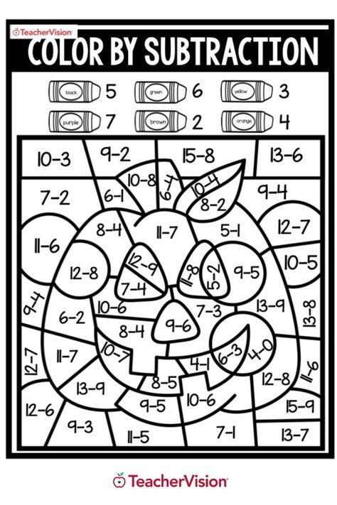 Math Halloween Activities, Color By Subtraction, Halloween Subtraction, Halloween Activity Sheets, Halloween Math Worksheets, Halloween Teaching, Halloween Math Activities, Math Practice Worksheets, 3rd Grade Math Worksheets