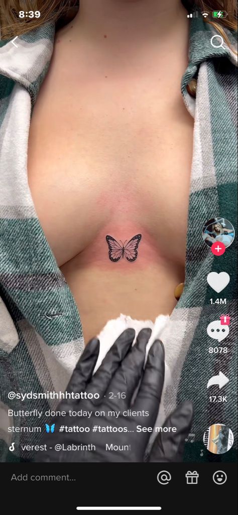 Butterfly Sternum Tattoo, Tattoo Papillon, Abdomen Tattoo, Tramp Stamp Tattoos, Small Chest Tattoos, Small Butterfly Tattoo, Butterfly Tattoos For Women, Chest Tattoos For Women, Cute Little Tattoos