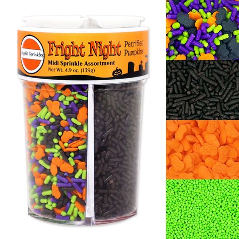 Introducing our Ultimate Halloween Sprinkle Quartet, the perfect addition to your Halloween baking. This must-have sprinkle collection features four distinct blends in each jar, offering a variety of flavors to enhance your spooky treats. Available in three sizes--Petite (3.1-3.9oz), Midi (4.4-5.6oz), and Jumbo (6oz-8oz)--there's an option for every baking need. Whether you're a professional or a home baker, these sprinkles will transform your desserts into spine-chilling masterpieces. Embrace the Halloween spirit and add an unforgettable touch to your creations with our Halloween Sprinkle Quartet. Order now before they're gone! Halloween Sprinkles, Sleepover Food, Halloween Baking, Spooky Treats, Fright Night, Baking Supplies, Spirit Halloween, Sprinkles, Pumpkins