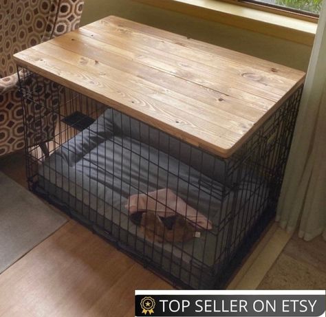 Dog Kennel Wood Table Top Dog Kennel Cover Farmhouse Dog Kennel Top Dog Crate Topper Dog Crate Table Crate Cover Dog Kennel Furniture Turn that ugly dog kennel in your living space into a beautiful piece of furniture with a simple table top that fits right on top! *Choose between a painted or stained finish (Leave choice in notes during checkout) *Finished with a poly to keep your kennel top looking great for years. The underside is stained, but not sealed. *Individual wood slates and spacing ma Wood Slates, Table Dog Crate, Crate Topper, Pet Furniture Dog, Ugly Dog, Kennel Furniture, Dog Crate Table, Crate End Tables, Dog Kennel Cover