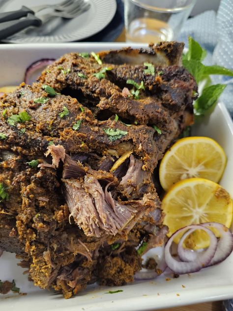 Mutton Leg (Raan) Roast - Sugar Spice & More Mutton Leg Roast, Mutton Raan Recipe, Mutton Leg Roast Recipe, Shami Kebabs, Mutton Dishes, Seekh Kebabs, Pakistani Recipes, Mediterranean Pasta, Mutton Recipes