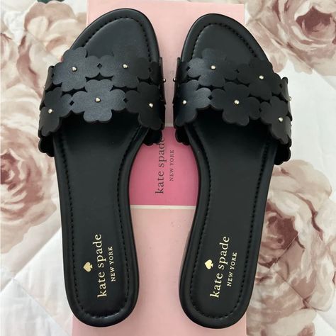 New In Box New Kate Spade New York Daisy Field Slide Sandal Size 9 Black Nib Size 9b Color Black Daisy Field, Kate Spade Shoes, Kate Spade New York, Slide Sandals, Kate Spade, Daisy, New York, Sandals, Wardrobe