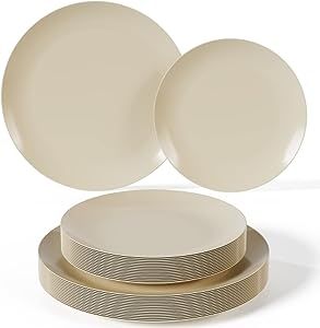 Includes: 20 pcs of 7 inch dessert plates and 20 pcs of 10 inch plastic dinner plates that will impress your guests. Our beautiful plastic dinnerware set will add luxury to your next event. Great choice for picnic supplies. Made from durable plastic, making them perfect for outdoor events, picnics, and parties. They are also great for families with young children, as they are less likely to break compared to traditional ceramic or glass plates. Thanksgiving Plate Settings, Neutral Plates, Wedding Plate Setting, Disposable Wedding Plates, Crown Display, Plastic Plates Wedding, Plates Design, Plates Wedding, Wedding Plate