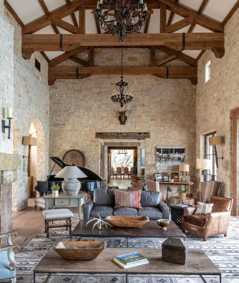 Energy Entrepreneur's Stunning Texas Oasis Takes the Ranch Life to a New Level | PaperCity Magazine House Elevations, Fancy Living Rooms, Ranch House Decor, Barn Living, Ranch Decor, Ranch Style Homes, Ranch Life, Rustic Lodge, Bunk House