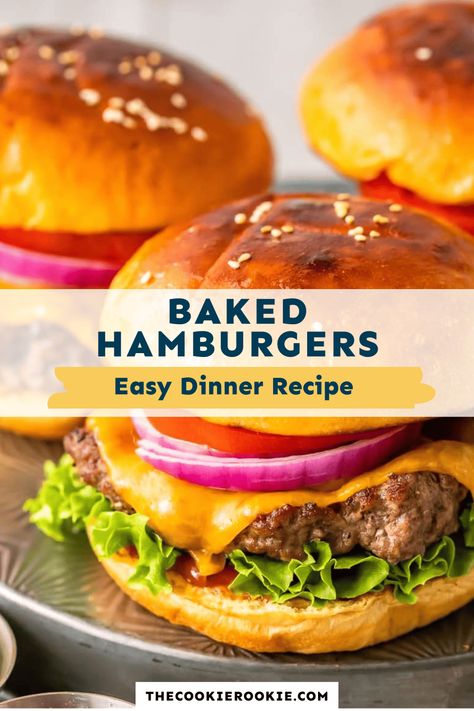 Baked Hamburgers Recipe (How to Cook Burgers in the Oven) - (VIDEO!!) Hamburgers In The Oven, Burgers In The Oven, Healthy Salmon Burgers, Homemade Burger Patties, Baked Hamburgers, Baked Burgers, How To Cook Hamburgers, Beef Recipe Instant Pot, The Cookie Rookie