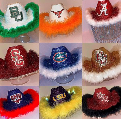 College Themed Glitter Cowboy Hat Customizable Cowgirl Hat - Etsy Football Cowboy Hats, Rally Cowboy Hats For Softball, Usa Cowgirl Hat, School Spirit Cowboy Hats, College Cowboy Hat, Diy Bedazzled Cowboy Hat, Decorated Cowgirl Hats Diy, Decorating Cowboy Hats, Diy Cowgirl Hat Ideas