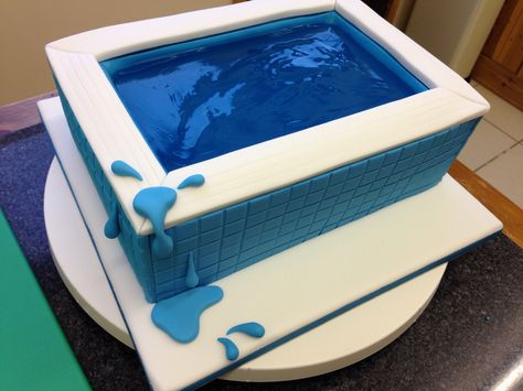 Swimming pool cake                                                                                                                                                     More Pool Birthday Cakes, Pool Party Cake, Swimming Pool Cake, Swimming Cake, Pool Party Cakes, Pool Cake, Party Swimming Pool, Diy Swimming Pool, Pool Birthday