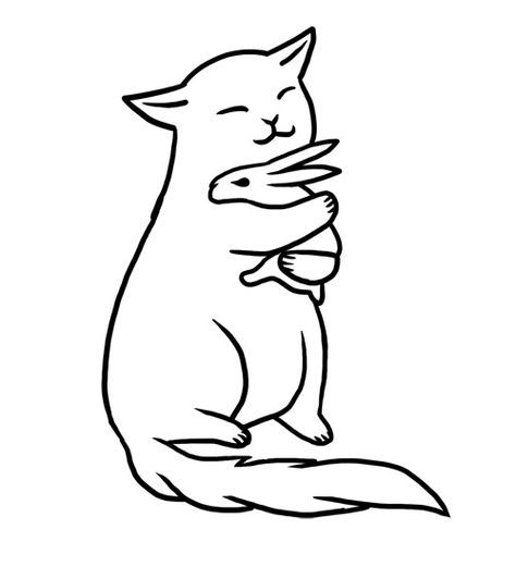 Rabbit Outline, Tattoo Perro, Cat And Rabbit, Animal Line Drawings, Cat Tattoo Simple, Outline Tattoo, Rabbit Tattoos, Smiling Cat, Cowgirl Art