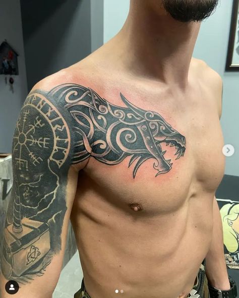 Dragon Armband Tattoo, Celtic Warrior Tattoos, Viking Dragon Tattoo, Celtic Sleeve Tattoos, Dragon Tattoo Stencil, Celtic Tattoos For Men, Fenrir Tattoo, Dragon Tattoo Back, Celtic Dragon Tattoos