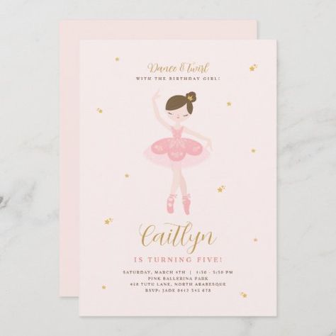 $2.92 | Pink & Gold Ballerina Birthday Invitation - custom kids girls birthday invitation, kids girls party ideas, custom ballerina party supply, sweet girly chic ballerina party, personalized pink and gold invitation, pretty pink tutu ballerina, custom elegant fairy birthday invitation, pink gold fairy ballerina, custom fairy ballerina invitation, pastel pink watercolor background Ballet Party Invitations, Ballerina Party Invitations, Pink And Gold Invitation, Girls Party Ideas, Ballerina Party Theme, Tutu Invitations, Pink And Gold Invitations, Ballerina Invitations, Fairy Ballerina