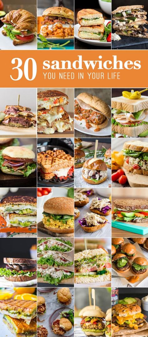 30 Sandwiches! These easy sandwich recipes are some of my favorite meals! Everything from meatball subs to creative grilled cheese recipes. ALL THE BEST SANDWICH RECIPES! Easy Sandwich, Subway Sandwich, Best Sandwich Recipes, Buffalo Chicken Sandwiches, Easy Sandwich Recipes, Cold Sandwiches, Meatball Subs, Grilled Cheese Recipes, Healthy Sandwiches