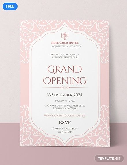 Get this elegant and wonderful invitation card template that is free for download. Perfect for an upcoming hotel opening event. This makes use of high-quality layouts and designs to be edited and customized. Hotel Opening Invitation Card, Hotel Invitation Card, Home Inauguration Invitation Card, Shop Inauguration Invitation Card, Inauguration Invitation Card, Opening Invitation Card Design, Event Invite Design, Inauguration Invitation, Shop Opening Invitation Card