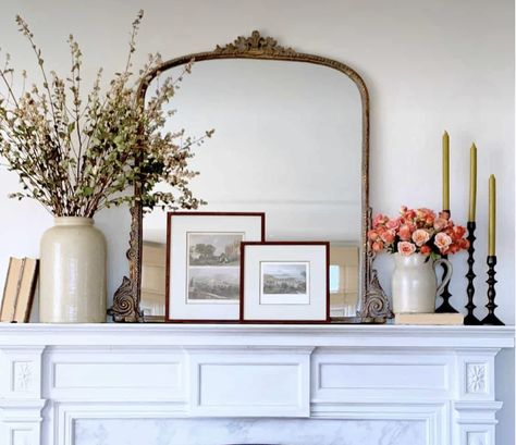 Mirror Mantle Decor, Mantle Decor With Mirror, Above Fireplace Decor, Fall Porch Ideas, Cabin Fireplace, Piano Decor, Fireplace Mantle Decor, Fireplace Mantel Decor, Living Room Update