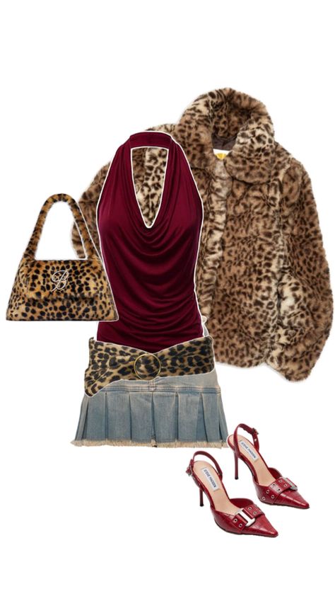 Burgundy Leopard print outfit inspo Leopard Print Outfit, Cheetah Print Outfits, Leopard Print Outfits, Leopard Outfits, Outfits 2000s, New York Outfits, Fasion Outfits, 2000s Fashion Outfits, Cute Everyday Outfits