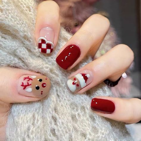 Festive Nail Designs, Cute Christmas Nails, Nails Tips, Nail Art Set, Holiday Nail Art, Christmas Nails Acrylic, Kawaii Nails, Stick On Nails, Xmas Nails