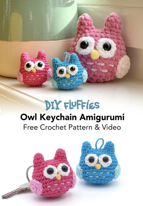 Diy Fluffies, Kat Haken, Owl Crochet, Owl Crochet Patterns, Owl Keychain, Easy Crochet Baby Blanket, Crochet Keychain Pattern, Crochet Owl, Owl Patterns