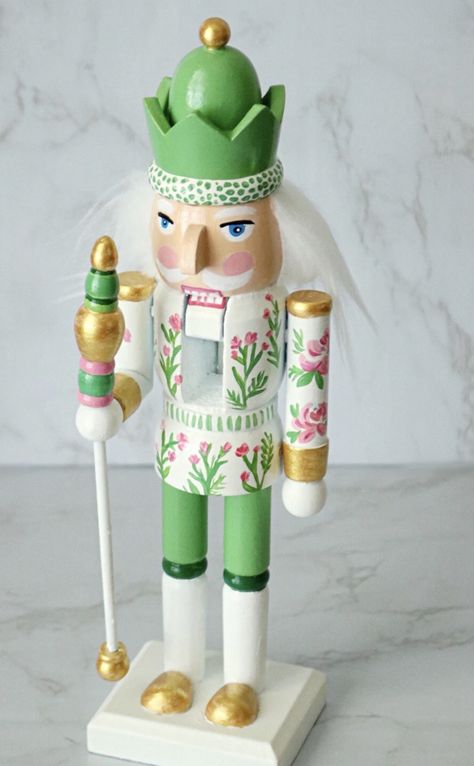 Cool Nutcrackers, Hand Painted Nutcracker Ideas, Wood Nutcracker Painting Ideas, Nutcracker Painting On Wood, Paint Your Own Nutcracker Ideas, Nutcracker Christmas Ornaments, Nutcracker Design Ideas, Hand Painted Nutcrackers, Painting Nutcrackers Diy