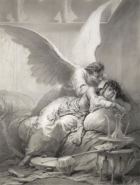 When you're discouraged, listen for the angel whispering in your ear. Istoria Artei, Art Ancien, Arte Inspo, Art Et Illustration, Romantic Art, Classical Art, Angel Art, An Angel, Old Art